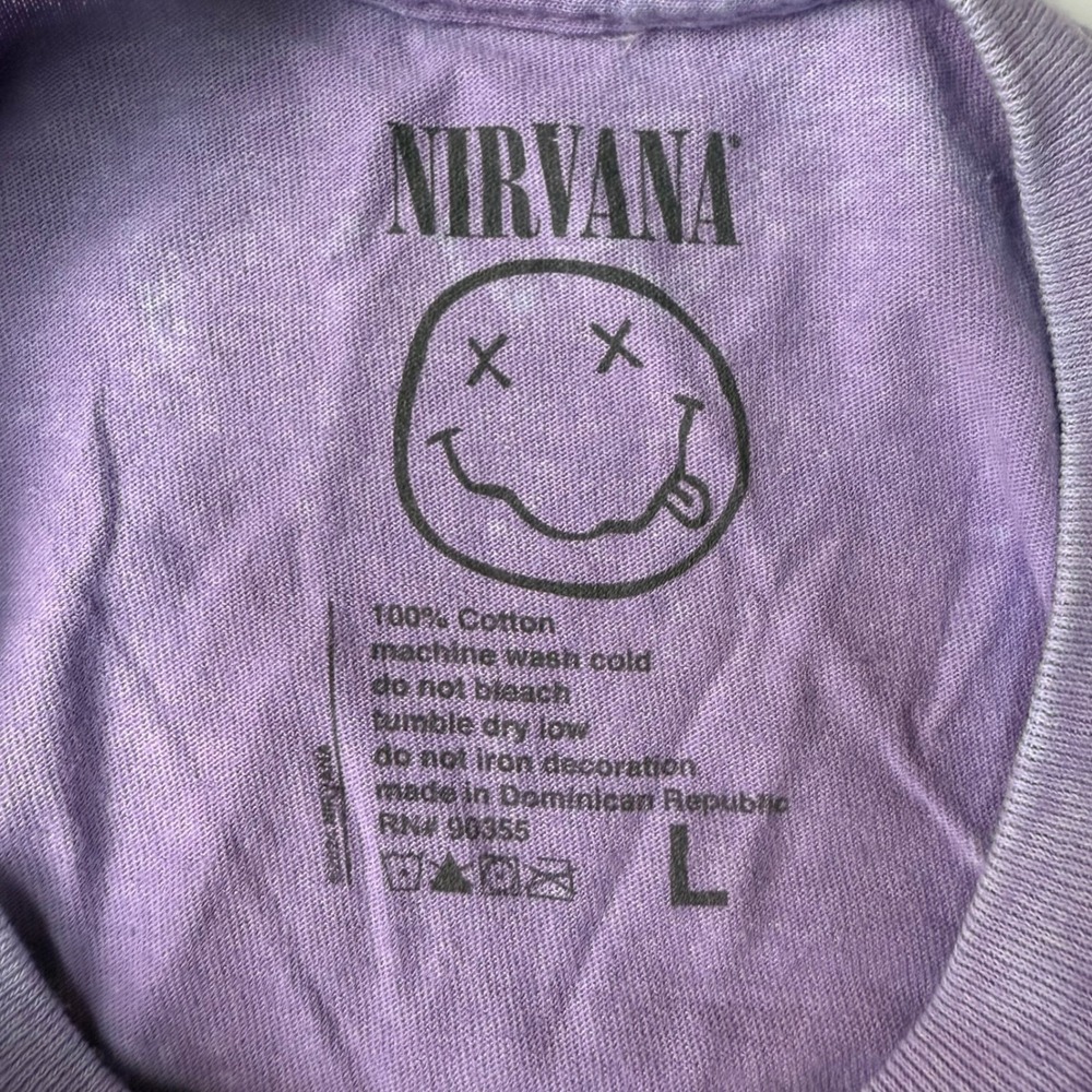 Nirvana Band Tee Mens Large Purple T Shirt Angel Graphic Mineral Wash Rock NWOT - Picture 7 of 8